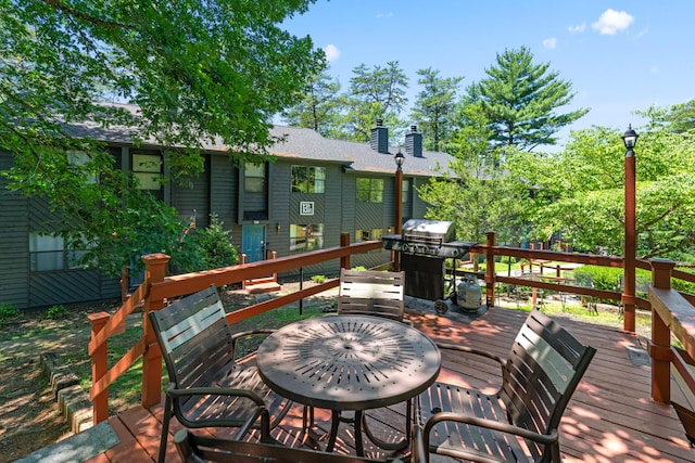 wooden deck with grilling area