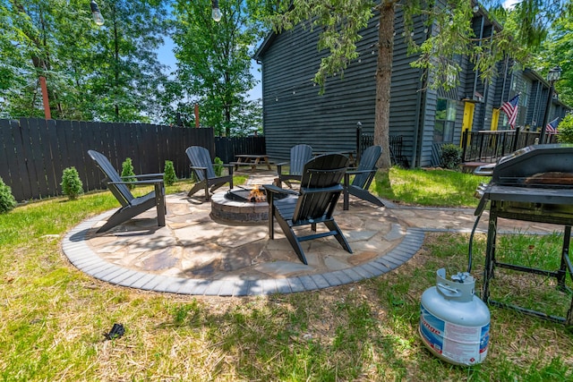 view of patio / terrace with an outdoor fire pit