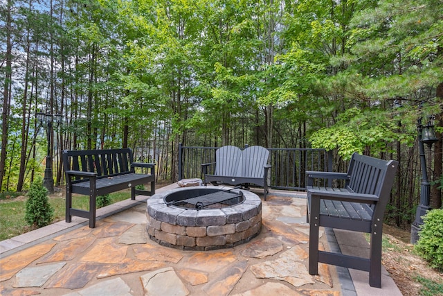 view of patio / terrace with a fire pit