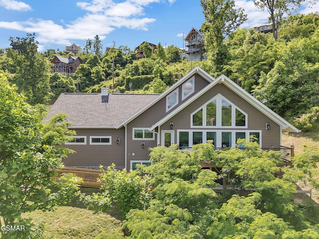 730 Deerfoot Dr, Gatlinburg, TN 37738 - rear view of property featuring a wooden deck and a chimney