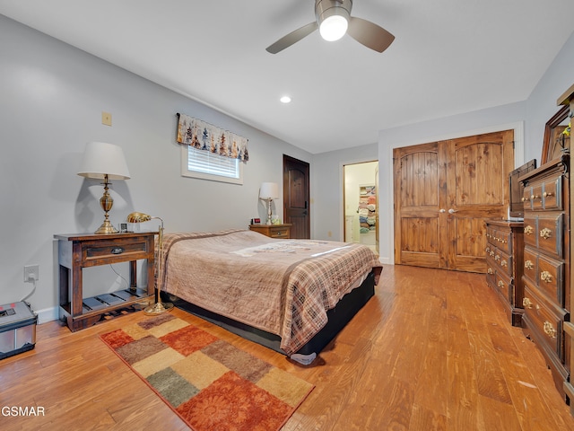 730 Deerfoot Dr, Gatlinburg, TN 37738 - bedroom featuring light wood-type flooring, recessed lighting, baseboards, and a ceiling fan