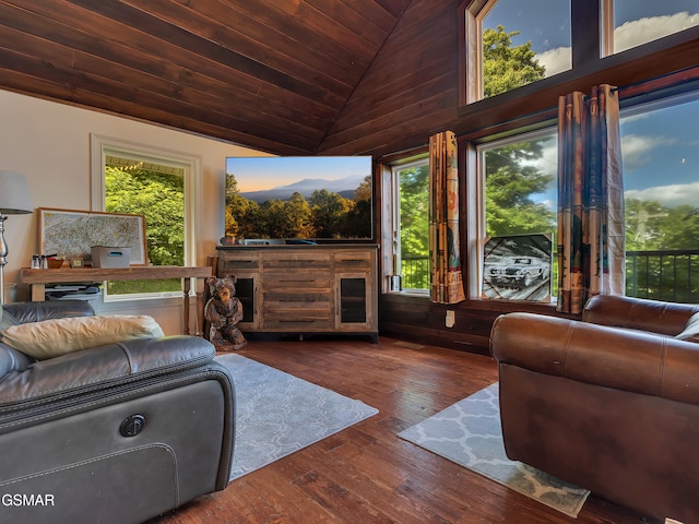 730 Deerfoot Dr, Gatlinburg, TN 37738 - living area featuring wooden ceiling, hardwood / wood-style floors, and high vaulted ceiling