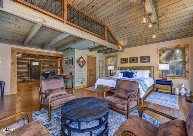 125 Cricket Hollow Way, Cosby, TN 37722 - bedroom featuring hardwood / wood-style floors, wood ceiling with exposed beams, baseboards, and multiple windows