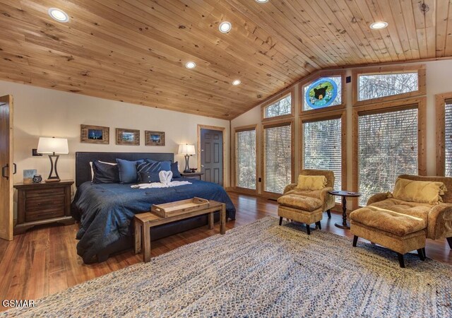 125 Cricket Hollow Way, Cosby, TN 37722 - bedroom featuring wood finished floors, recessed lighting, wood ceiling, and high vaulted ceiling