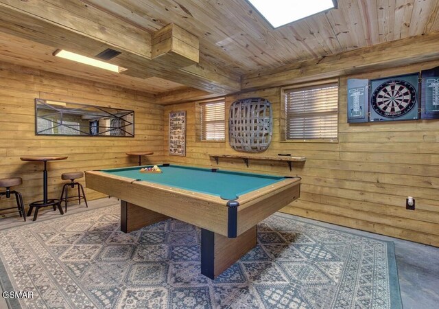 125 Cricket Hollow Way, Cosby, TN 37722 - recreation room featuring wooden ceiling, wood walls, and billiards