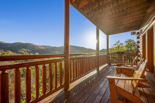 deck with a mountain view