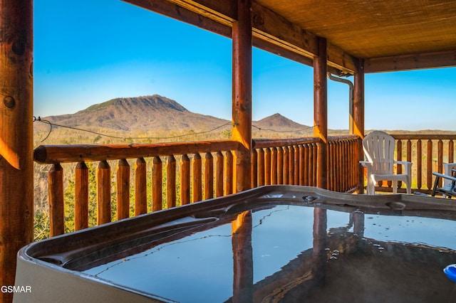 view of pool featuring a mountain view