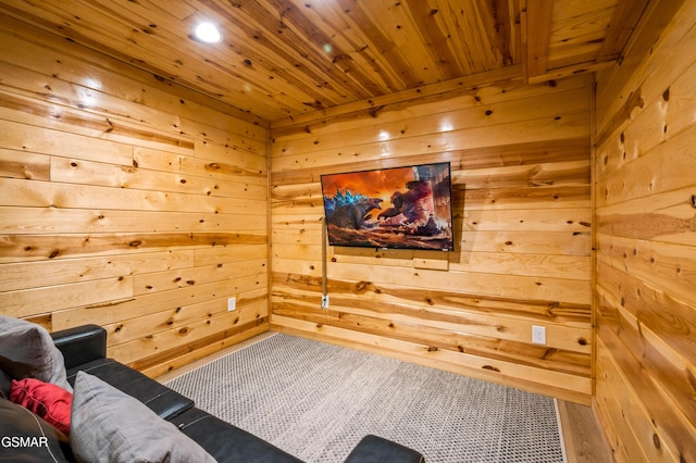 interior space featuring wood walls