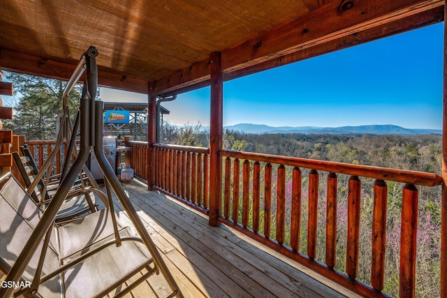 deck with a mountain view