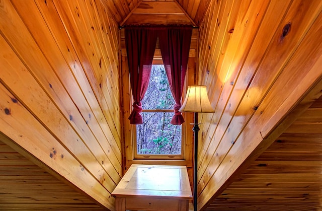 room details featuring wood walls