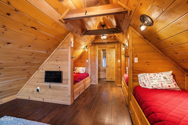 unfurnished bedroom featuring wood walls and wooden ceiling