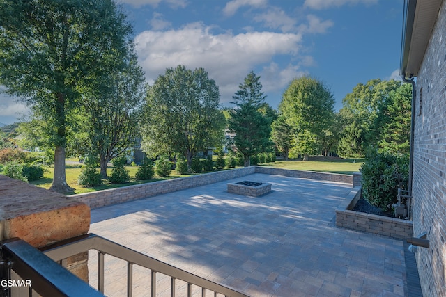 view of swimming pool featuring a yard and a patio area