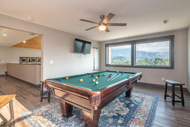 907 Village Loop Rd, Gatlinburg, TN 37738 - playroom with hardwood / wood-style flooring, ceiling fan, and billiards