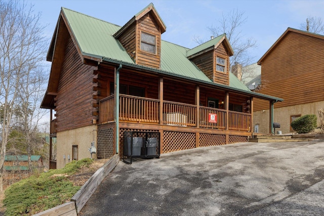 view of log home