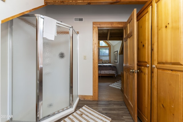 1251 Bear Cub Way, Gatlinburg, TN 37738 - bathroom with ensuite bath, wood finished floors, visible vents, and a stall shower