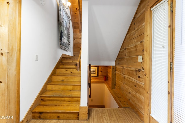 1251 Bear Cub Way, Gatlinburg, TN 37738 - staircase with vaulted ceiling and wood finished floors
