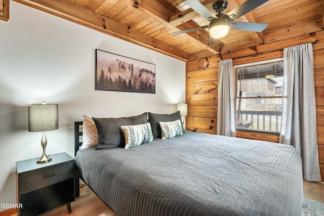 2904 Peregrine Way, Pigeon Forge, TN 37863 - bedroom with a wooden ceiling with exposed beams, wood finished floors, and wood walls
