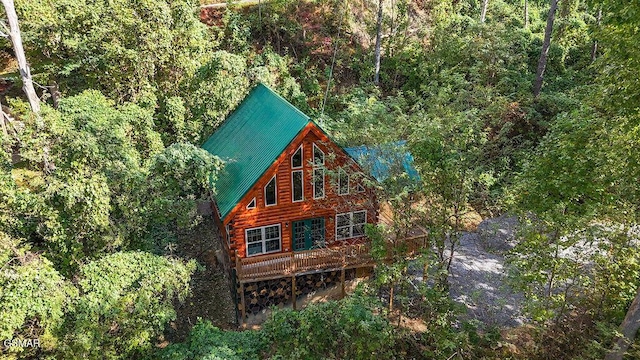 833 Park Dr, Gatlinburg, TN 37738 - exterior space featuring faux log siding, metal roof, and a wooded view