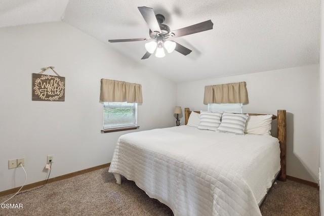 2108 Redmond Way, Sevierville, TN 37876 - bedroom with lofted ceiling, carpet flooring, baseboards, a textured ceiling, and ceiling fan