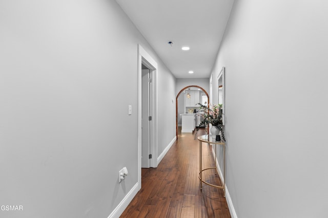 corridor with dark hardwood / wood-style floors