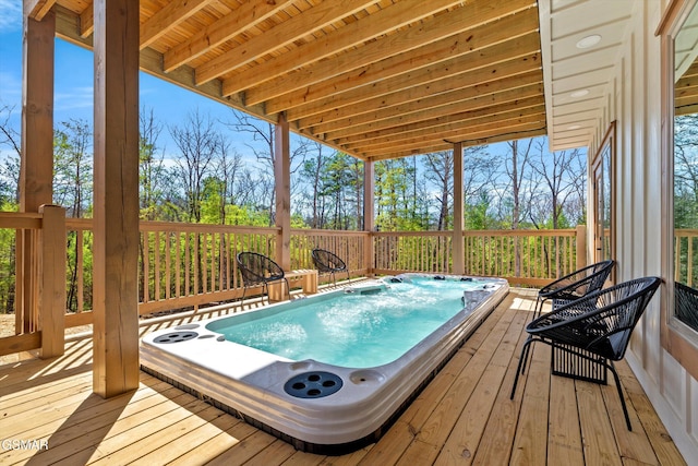 wooden terrace with hot tub deck surround