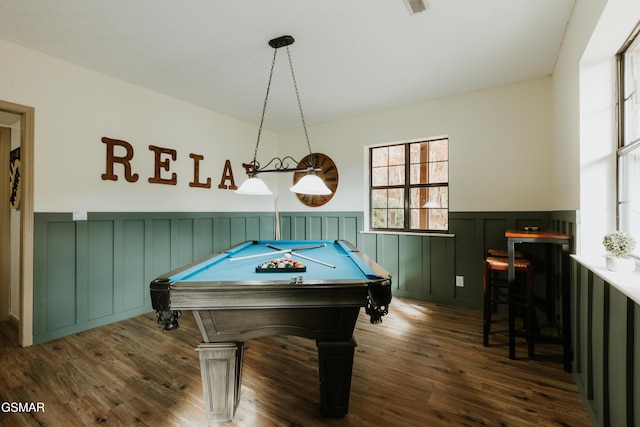 1730 Red Fox Ridge Way, Sevierville, TN 37862 - game room with a wainscoted wall, billiards table, and dark wood-type flooring