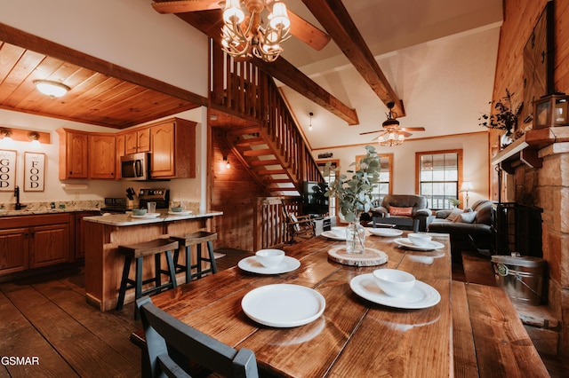 1730 Red Fox Ridge Way, Sevierville, TN 37862 - dining room with stairs, dark wood-type flooring, a chandelier, and ceiling fan