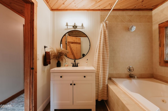 1730 Red Fox Ridge Way, Sevierville, TN 37862 - full bathroom with wooden ceiling, vanity, and tiled shower / bath
