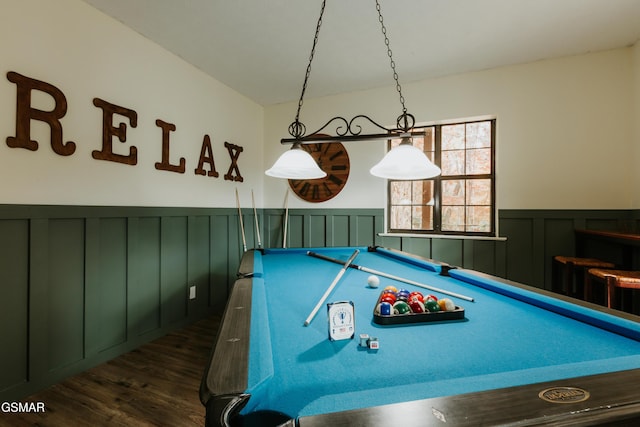 1730 Red Fox Ridge Way, Sevierville, TN 37862 - rec room with wainscoting, dark wood-type flooring, a decorative wall, and billiards
