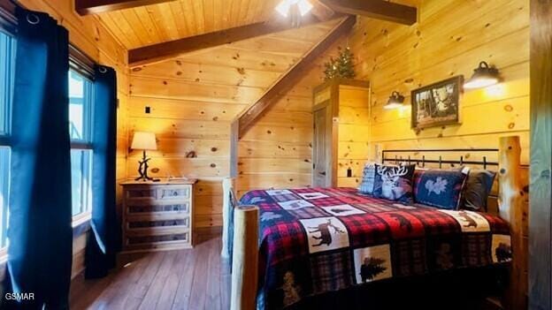 710 Village Loop Rd, Gatlinburg, TN 37738 - bedroom featuring wood walls, hardwood / wood-style floors, and wood ceiling