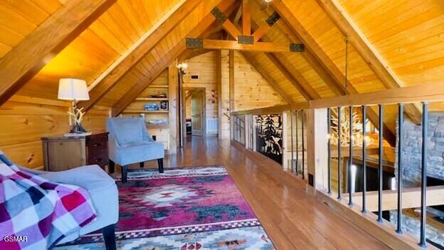 710 Village Loop Rd, Gatlinburg, TN 37738 - sitting room with wood ceiling, wooden walls, and wood finished floors