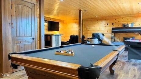 710 Village Loop Rd, Gatlinburg, TN 37738 - game room featuring wooden ceiling, billiards table, wood finished floors, and wooden walls