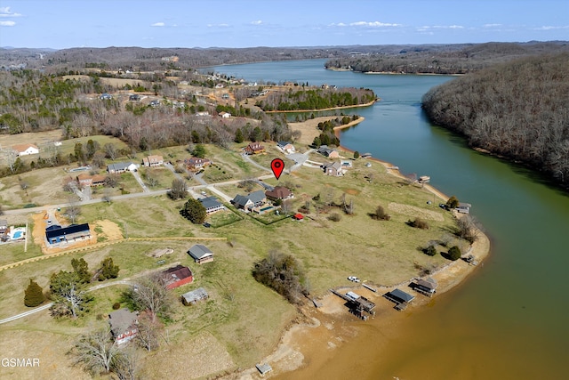 bird's eye view featuring a water view