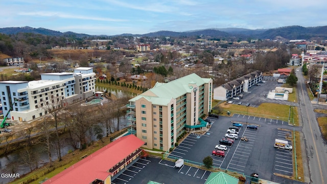 drone / aerial view with a mountain view