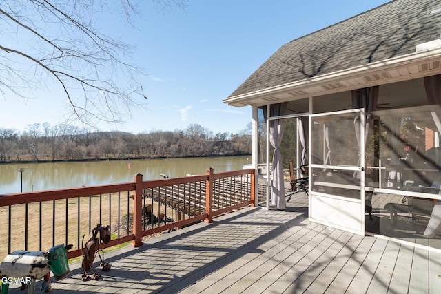 dock area with a deck with water view