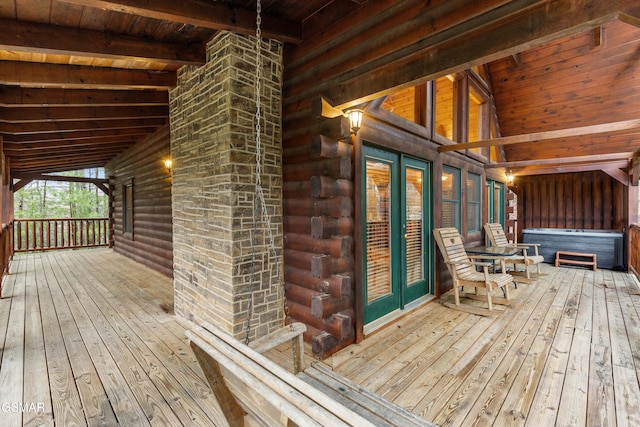 wooden deck with french doors