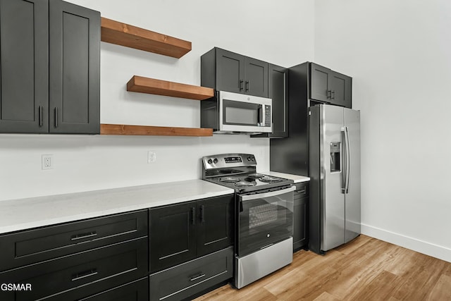 kitchen featuring stainless steel appliances and light hardwood / wood-style flooring