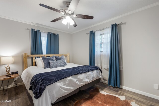 2887 Pine Haven Dr, Sevierville, TN 37862 - bedroom with ornamental molding, wood finished floors, baseboards, and a ceiling fan