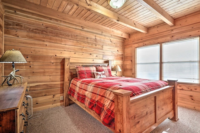 2539 Fleming Way, Sevierville, TN 37876 - bedroom featuring carpet flooring, wood walls, and wood ceiling with exposed beams