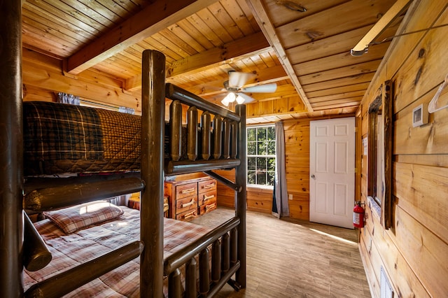 662 Morning Mist Way, Gatlinburg, TN 37738 - bedroom with wood walls, wood finished floors, wood ceiling, and beam ceiling