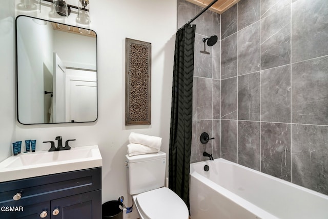 full bath featuring toilet, shower / bath combo, and vanity