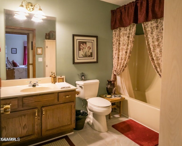 3188 Wears Dr, Sevierville, TN 37862 - bathroom with vanity, tile patterned flooring, toilet, and shower / bathtub combination with curtain