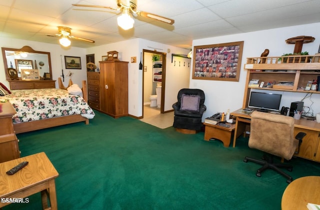3188 Wears Dr, Sevierville, TN 37862 - carpeted bedroom with a ceiling fan, a drop ceiling, and ensuite bathroom