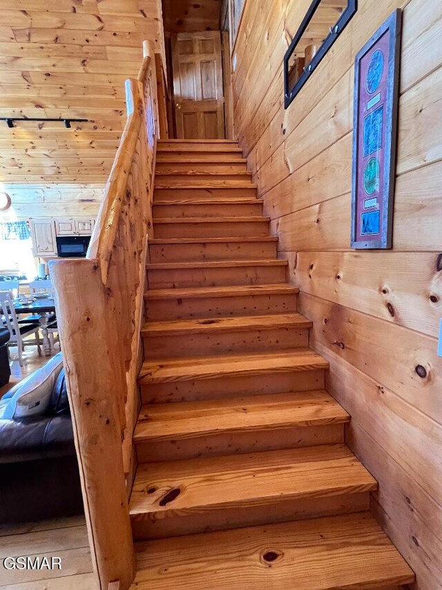 stairs with wooden walls