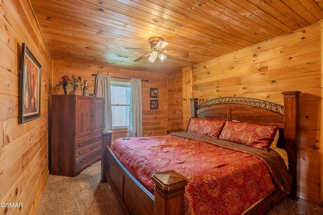 1910 E Mountain View Way, Sevierville, TN 37876 - carpeted bedroom with wooden walls, wood ceiling, and ceiling fan