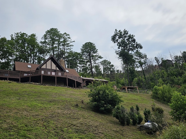 view of yard with a deck