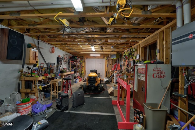 basement featuring a workshop area