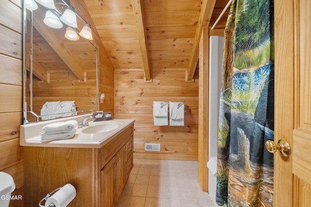 915 Statham Way, Gatlinburg, TN 37738 - bathroom featuring wood ceiling, wooden walls, and vanity