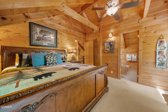 915 Statham Way, Gatlinburg, TN 37738 - bedroom featuring wood walls, light carpet, and wood ceiling