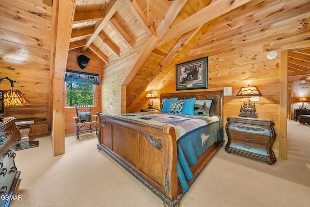 915 Statham Way, Gatlinburg, TN 37738 - bedroom featuring light carpet, wooden ceiling, and wooden walls